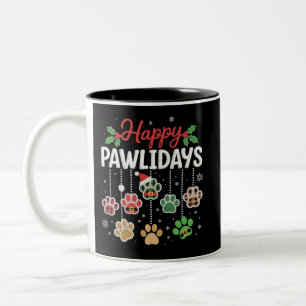Fröhliche Pawlidays Lustiger Weihnachts Hund Pfote Zweifarbige Tasse