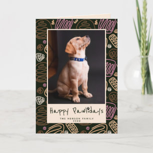 Fröhliche Pawlidays Rosa Schwarze Ein-Linien-Hunde Feiertagskarte