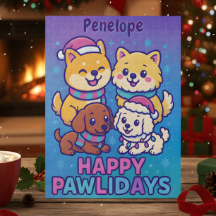 Fröhliche Pawlidays Shiba Inu Poodle Weihnachtswel Puzzle