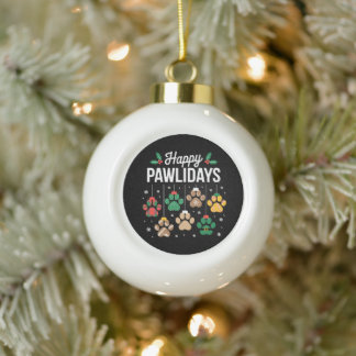 Fröhliche Pawlidays Weihnachten Paw Hund Xmas Feri Keramik Kugel-Ornament