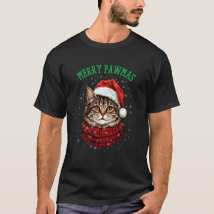 Fröhliche Pawmas lustiger Santa-Katze Weihnachten T-Shirt