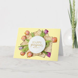 Fröhliche Pessach-Karte mit Tulpen & Matze Moder Karte