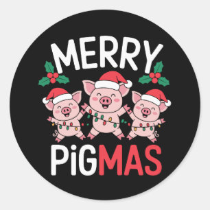 Fröhliche Pigmas Weihnachten Schwein Santa Hut Ste Runder Aufkleber