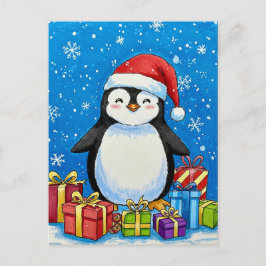 Fröhliche Pinguin-Weihnachtskarte Postkarte