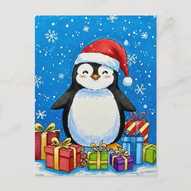 Fröhliche Pinguin-Weihnachtskarte Postkarte (Vorderseite)