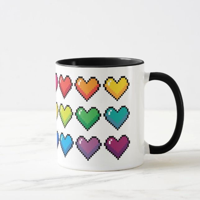 Fröhliche Pixel-Herzen in Rainbow-Muster-Tasse Tasse (Rechts)