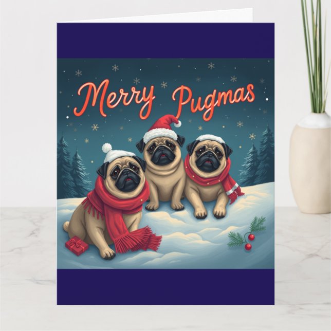 Fröhliche Pugmas aus unserer Familie Karte (Vorderseite)