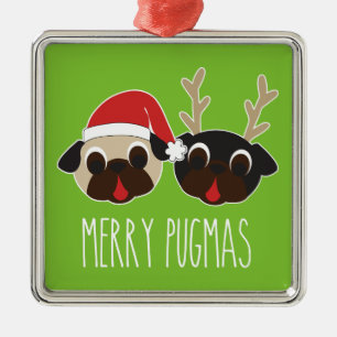 Fröhliche Pugmas Mops-Sankt-Ren-Verzierung Ornament Aus Metall