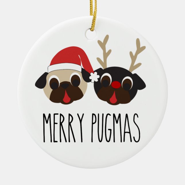 Fröhliche Pugmas Weihnachtsverzierung Keramik Ornament (Vorne)