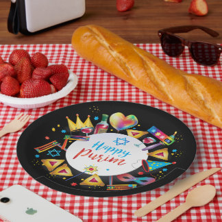 Fröhliche Purim-Geschenkkörbe, Dekoration, Ornamen Pappteller