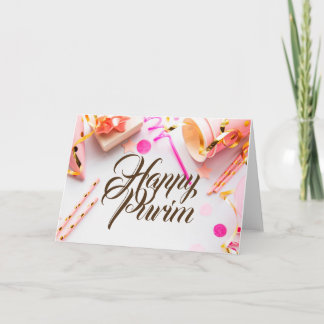 Fröhliche Purim-Karte zum Zusammenklappen Rosa Pas Karte
