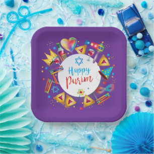 Fröhliche Purim-Korb-Geschenke, Dekoration, Orname Pappteller