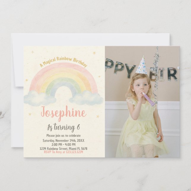 Fröhliche Rainbow zum Geburtstag Einladung (Vorderseite)