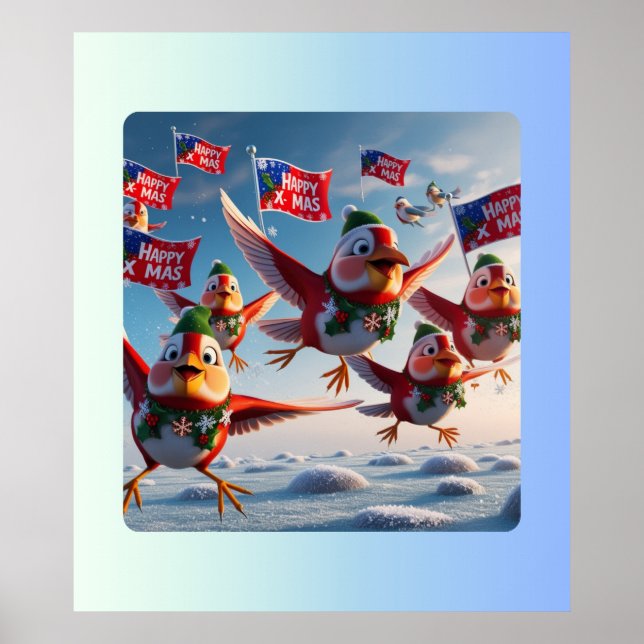 Fröhliche Red Robins verbreiten Weihnachtsfreude Poster (Vorne)