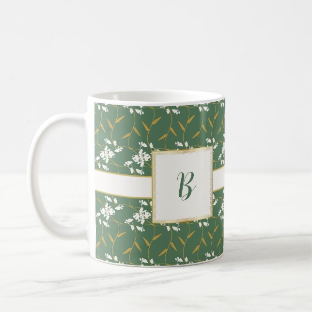 Fröhliche Regal Floral Green Monogram Kaffeetasse (Links)