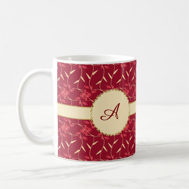 Fröhliche Regal Floral Red Monogram Kaffeetasse (Links)