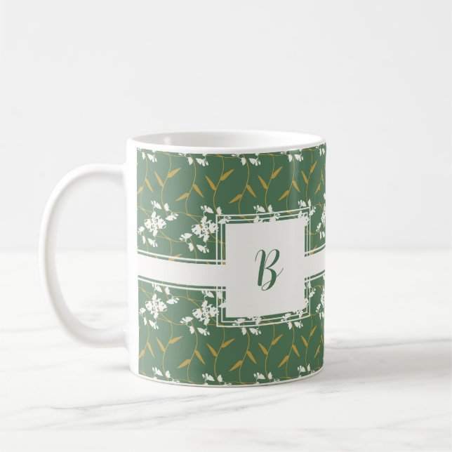 Fröhliche Regal Green Square Monogram Kaffeetasse (Links)