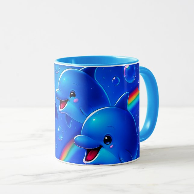 Fröhliche Regenbogendelfine Tasse (VorderseiteRechts)