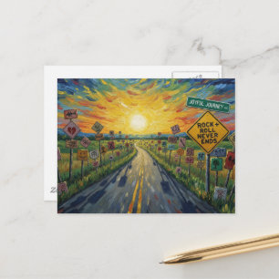 Fröhliche Reise Ave Rock and Roll endet nie Postkarte