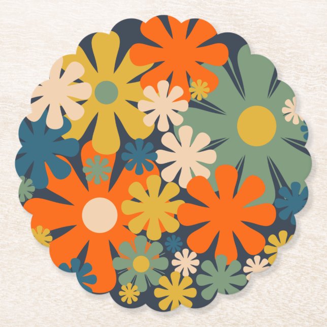 Fröhliche Retro 60er 70er Blume Blumendesign Untersetzer (Vorderseite)