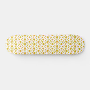 Fröhliche Retro Daisies Weiß und Senfgelb Skateboard