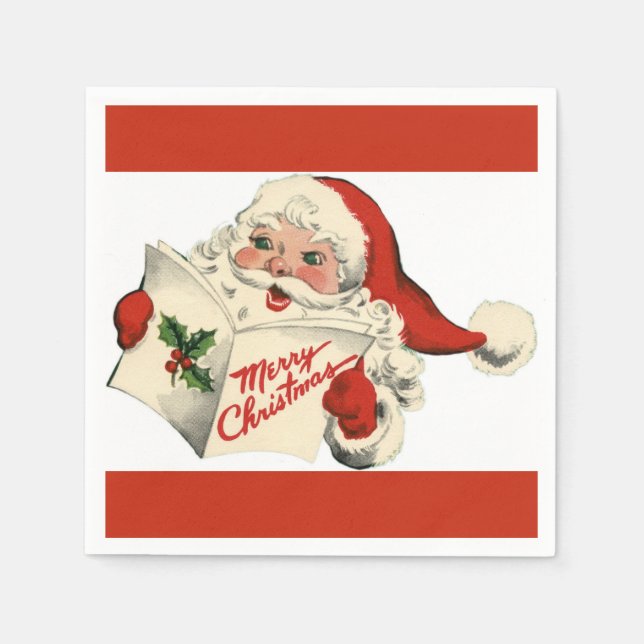 Fröhliche Retro Santa Red Paper Napkin Serviette (Vorderseite)
