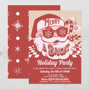 Fröhliche Retro-Weihnachtsfeier mit Weihnachtsmann Einladung