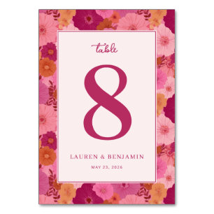 Fröhliche rosa Blumige Tischnummer