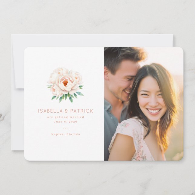Fröhliche rosa florale Hochzeit Save The Date (Vorderseite)
