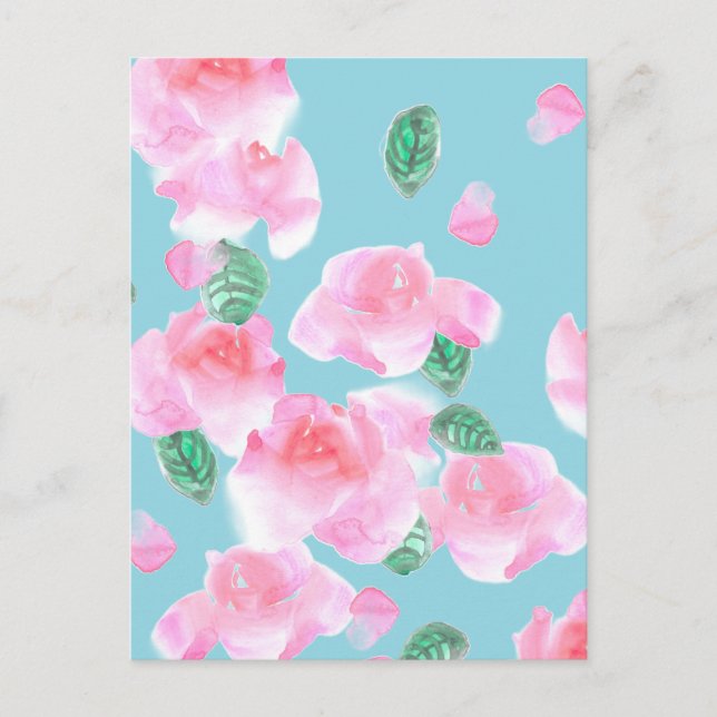Fröhliche rosa Rosen Postkarte (Vorderseite)