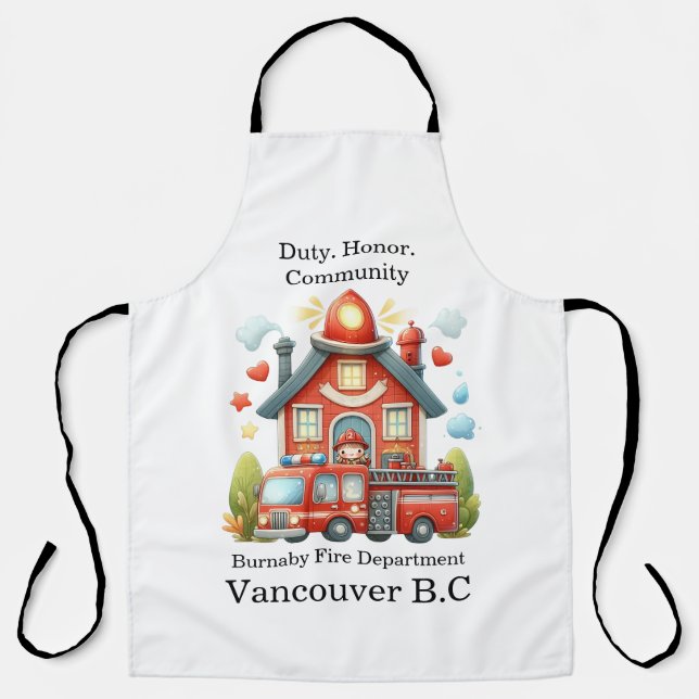 Fröhliche rote Feuerwehr und LKW Schürze (Vorderseite)