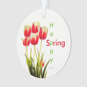 Fröhliche rote Frühlings-Tulpen mit Datum als Ande Ornament