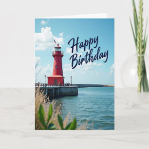Fröhliche rote Leuchtturm-Geburtstagskarte Karte