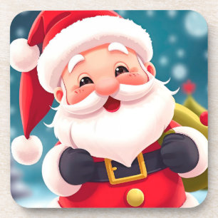 Fröhliche Santa-Claus-Illustration zum Feiern Getränkeuntersetzer