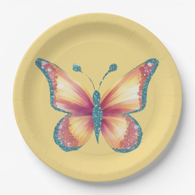 Fröhliche Schmetterling Pappteller (Vorderseite)