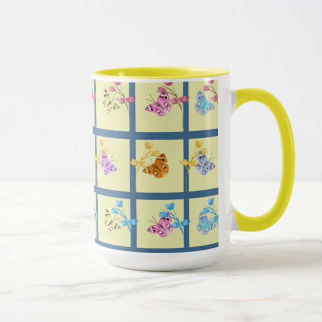 Fröhliche Schmetterlinge und Blume Tasse (Rechts)