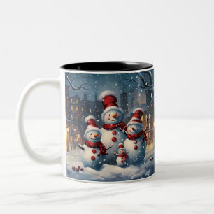 Fröhliche Schneemann-Familien-Weihnachten Zweifarbige Tasse