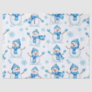 Fröhliche Schneemänner und blaue Schneeflocken – W Seidenpapier