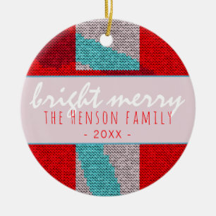 Fröhliche Schrift Rot Gestrickt Strickende Familie Keramik Ornament