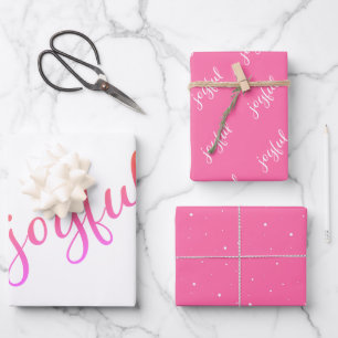 Fröhliche Schrift Schneeflocke Rosa Feiertag  Geschenkpapier Set