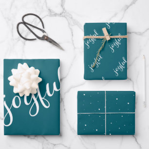 Fröhliche Schrift Schneeflocken Türkis Urlaub Geschenkpapier Set