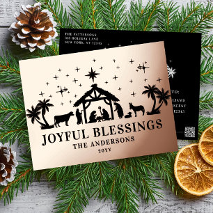 Fröhliche Segnungen Religiöse Weihnachtsgeburt Folien Feiertagspostkarte