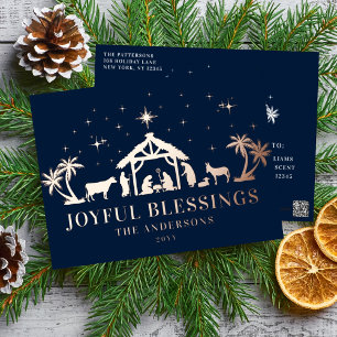 Fröhliche Segnungen Religiöse Weihnachtsgeburt Folien Feiertagspostkarte