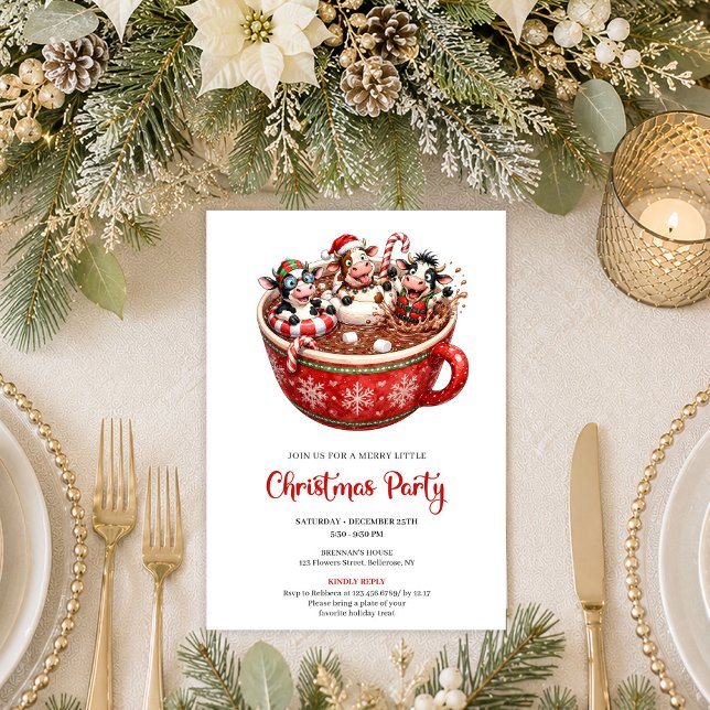 Fröhliche seltsame Kühe Weihnachtsfeier Einladung (Merry Quirky Cows Holiday Christmas Party Invitation Art

)