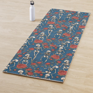 Fröhliche Skelette Und Rote Rosen Denim Blau Yogamatte
