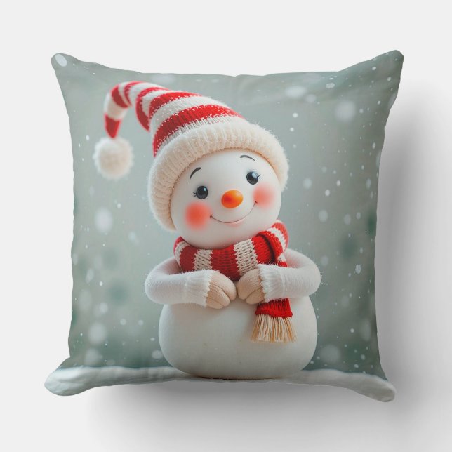 Fröhliche Snowman Figurine mit Holiday Hat Kissen (Vorderseite)