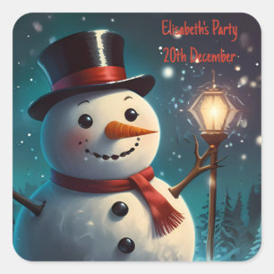 Fröhliche Snowman-Party Einladung - Festivalkarte. Quadratischer Aufkleber