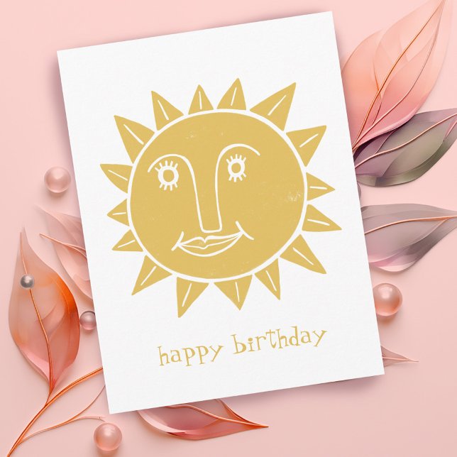 fröhliche Sonne GLÜCKLICH BIRTHDAY CUSTOM Postkarte (Cheerful Sun Illustration Boho  HAPPY BIRTHDAY CUSTOM Postcard
)