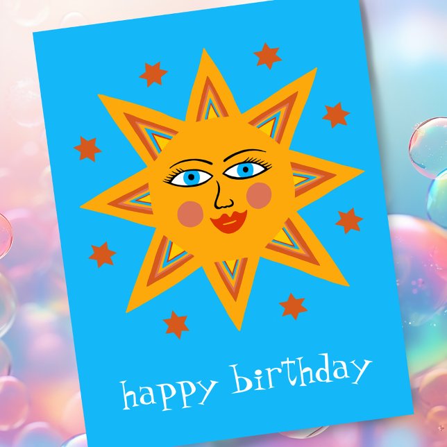 fröhliche Sonne GLÜCKLICH BIRTHDAY CUSTOM Postkarte (Cheerful Boho Sun HAPPY BIRTHDAY CUSTOM Postcard - add your own text to customize
)