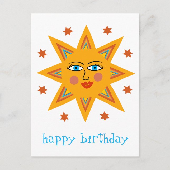 fröhliche Sonne GLÜCKLICH BIRTHDAY CUSTOM Postkarte (Vorderseite)